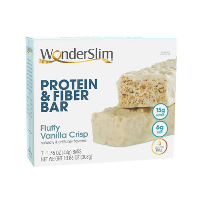 WonderSlim Protein & Fiber Bar, Fluffy Vanilla Crisp - 15g Protein, 7g Fiber, Gluten Free