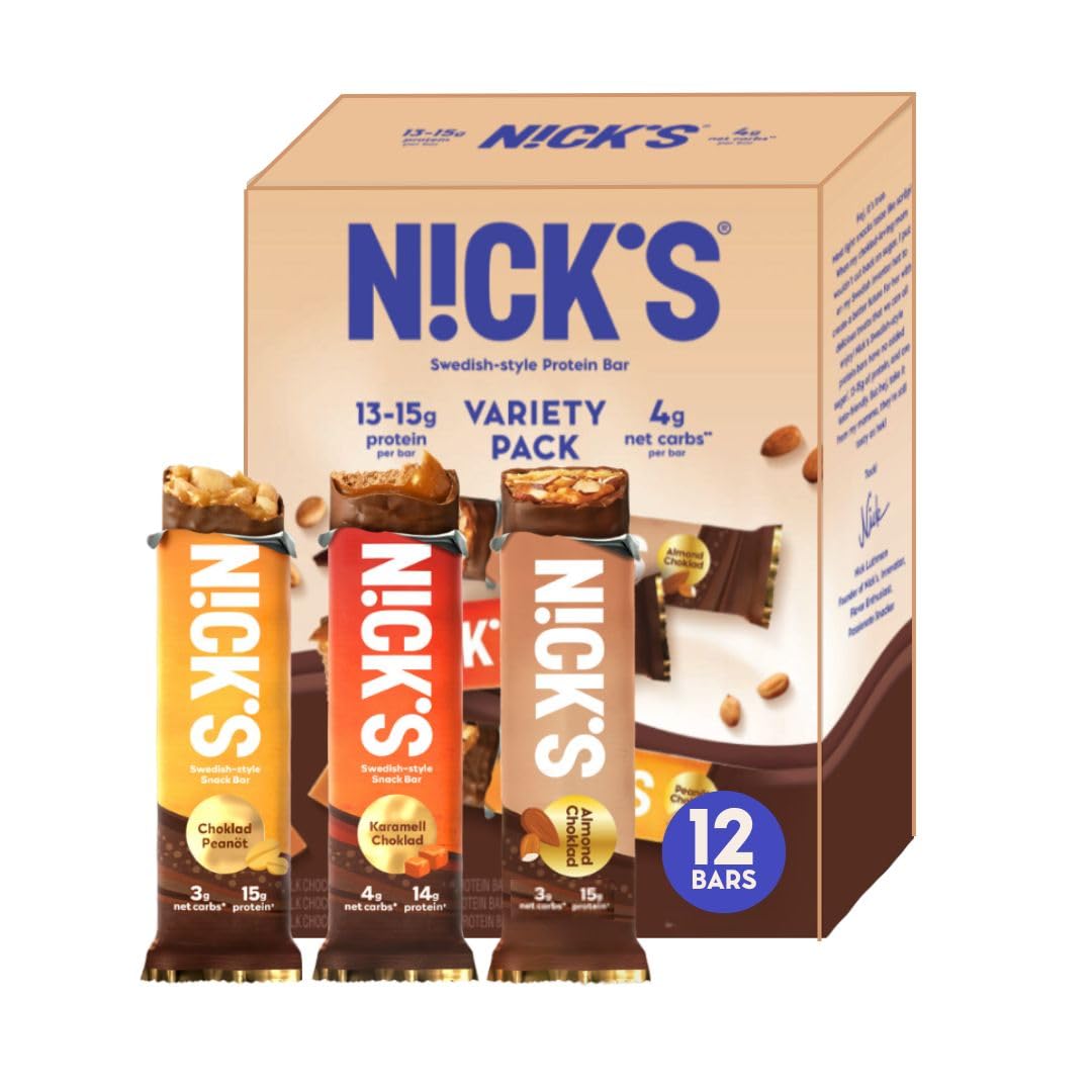 Nick's Protein Bars Variety Pack | 15g protein | 190 calories | Low Carb Keto Friendly Snacks No Added Sugar