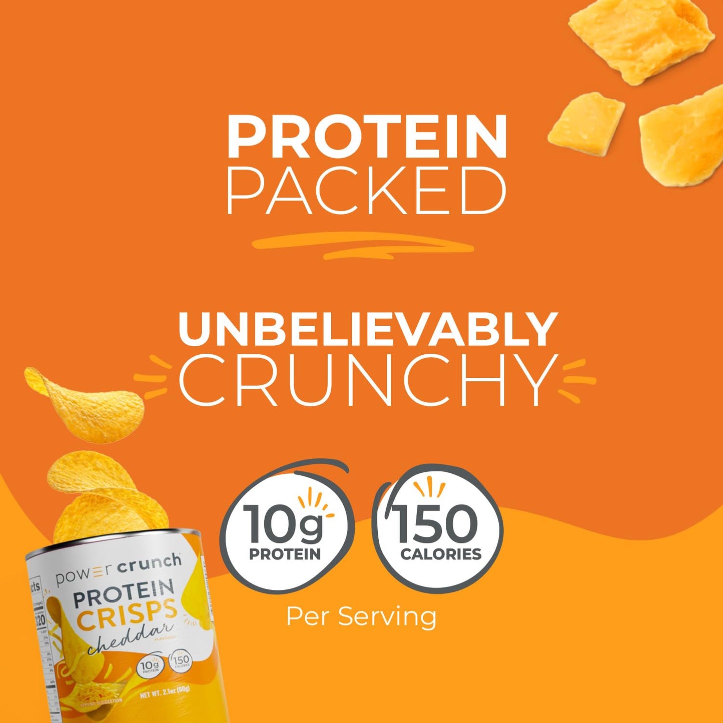 Power Crunch Protein CRISPS Variety Pack, Cheddar, Hot & Spicy, BBQ, a Potato Style Protein Chip Snack, 10g of protein