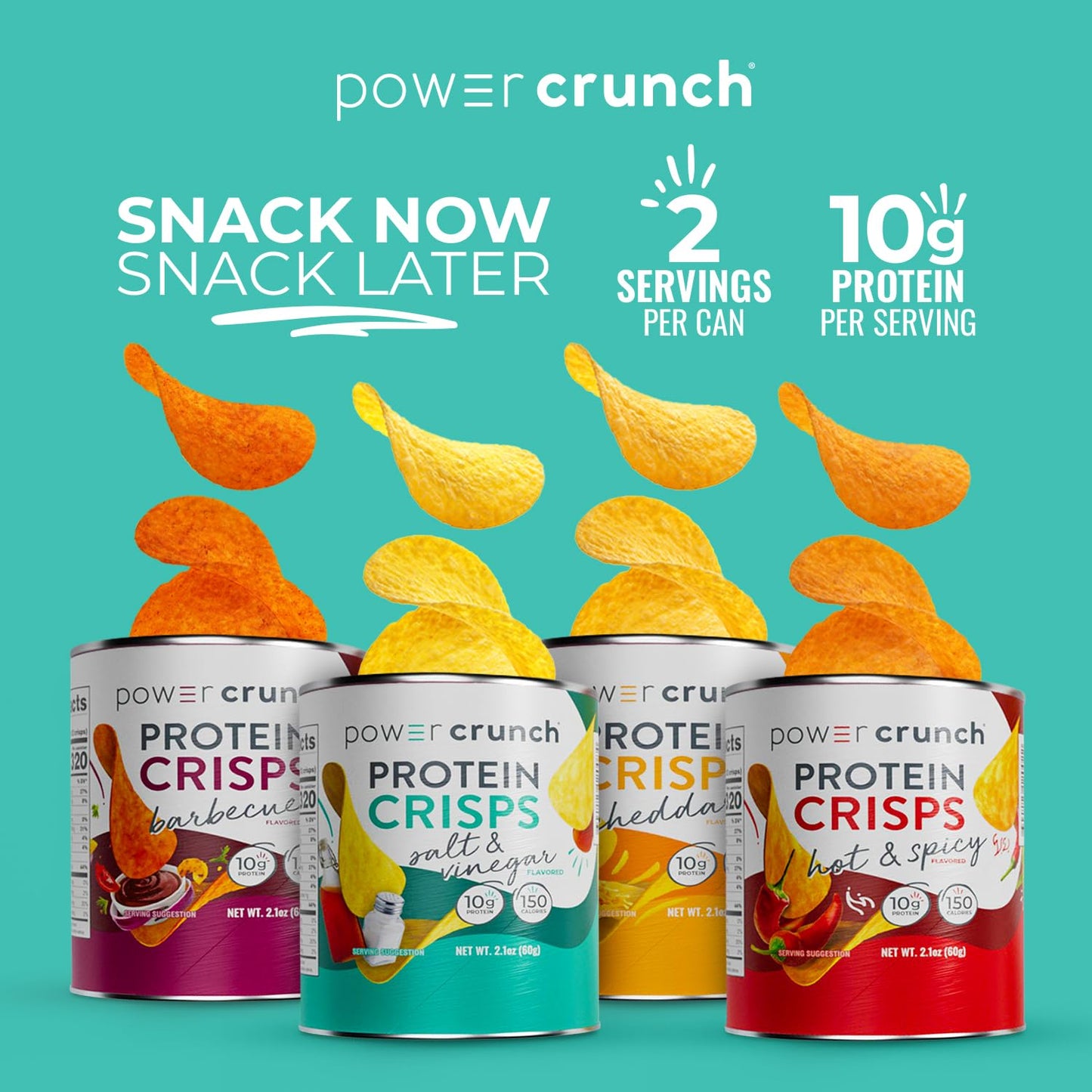 Power Crunch Protein CRISPS Variety Pack, Cheddar, Hot & Spicy, BBQ, a Potato Style Protein Chip Snack, 10g of protein