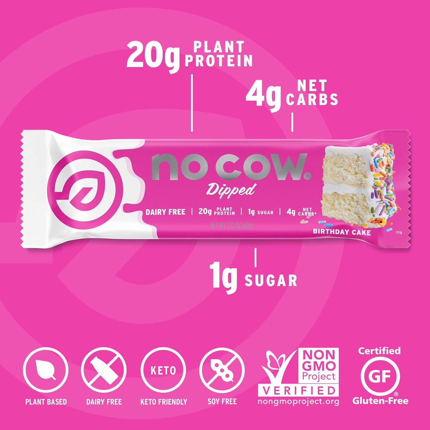 No Cow High Protein Bars,20g Vegan Protein, High Fiber, Low Sugar, Keto Friendly, Dairy & Gluten Free