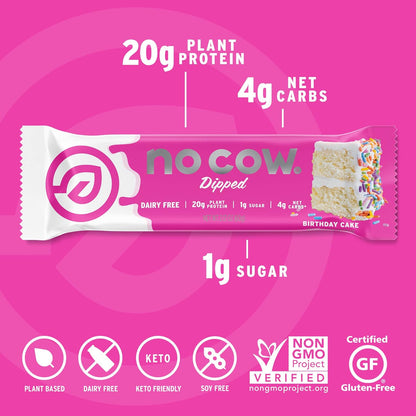 No Cow High Protein Bars,20g Vegan Protein, High Fiber, Low Sugar, Keto Friendly, Dairy & Gluten Free