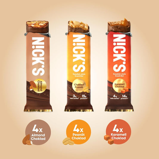 Nick's Protein Bars Variety Pack | 15g protein | 190 calories | Low Carb Keto Friendly Snacks No Added Sugar