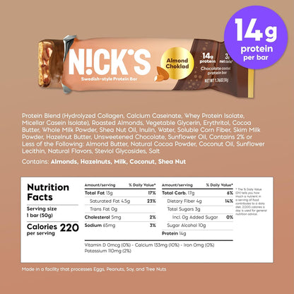 Nick's Protein Bars Variety Pack | 15g protein | 190 calories | Low Carb Keto Friendly Snacks No Added Sugar