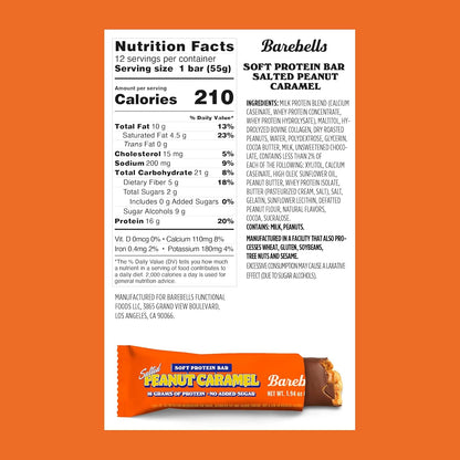 Barebells Soft Protein Bars, Salted Peanut Caramel, 16g High Protein Treats - Chocolate Nutrition Bar with 1g Total Sugars