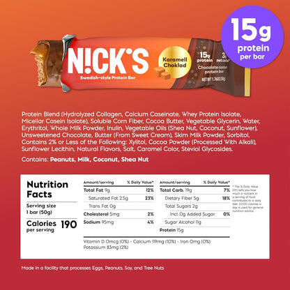 Nick's Protein Bars Variety Pack | 15g protein | 190 calories | Low Carb Keto Friendly Snacks No Added Sugar