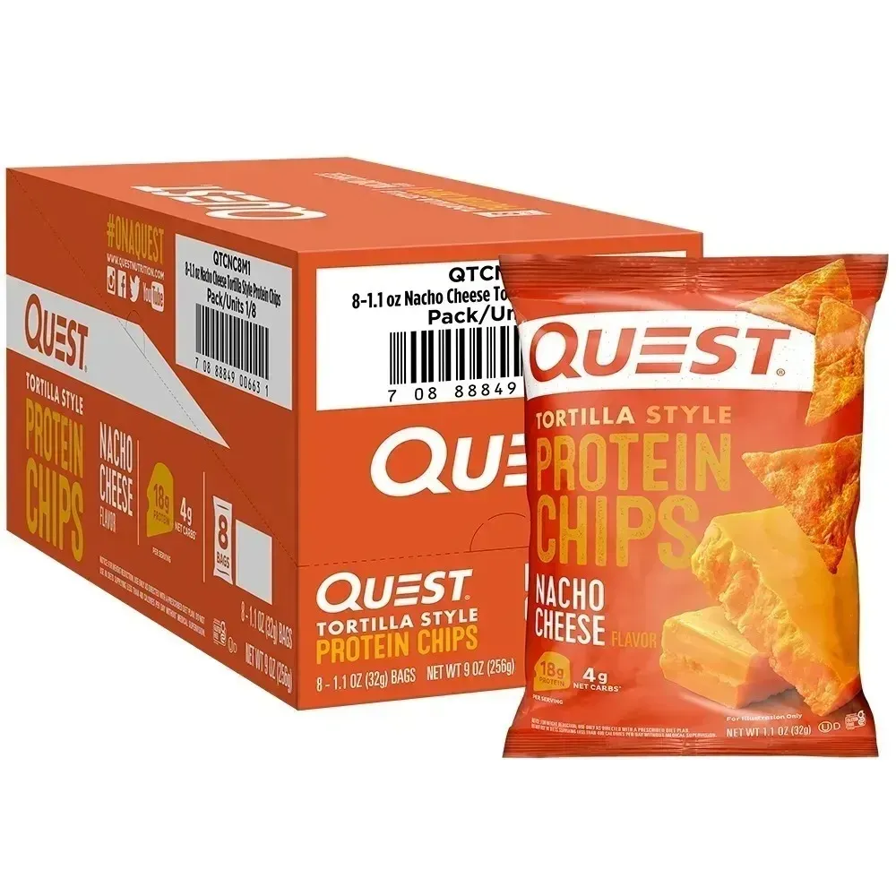 Quest Nutrition Nacho Cheese Flavor Protein Chips, 18g high - protein, 4g low net carbs, gluten - free, 1.1 oz individual small packages (12 - pack)