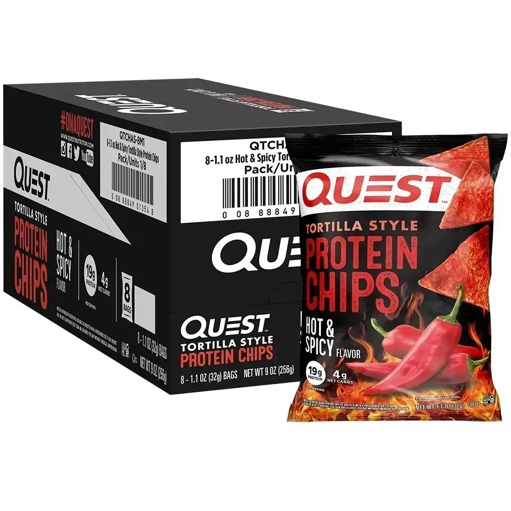 Quest Nutrition Nacho Cheese Flavor Protein Chips, 18g high - protein, 4g low net carbs, gluten - free, 1.1 oz individual small packages (12 - pack)