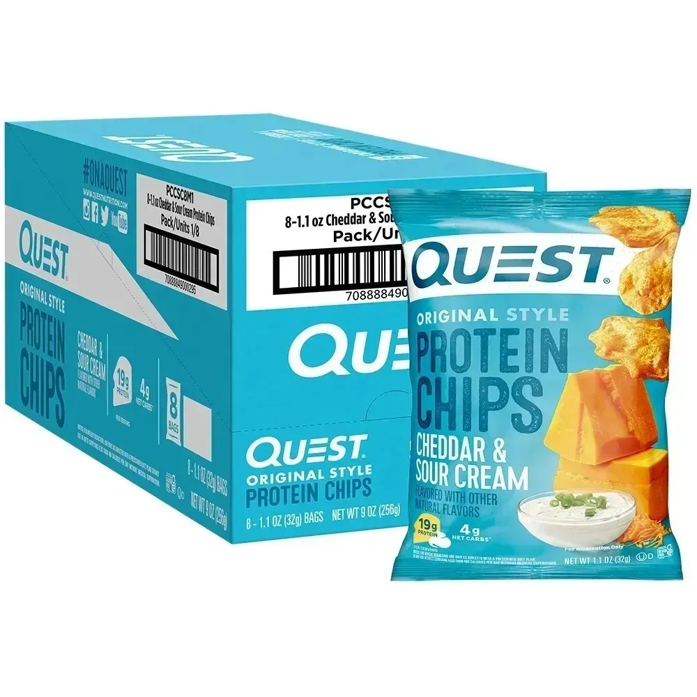 Quest Nutrition Nacho Cheese Flavor Protein Chips, 18g high - protein, 4g low net carbs, gluten - free, 1.1 oz individual small packages (12 - pack)