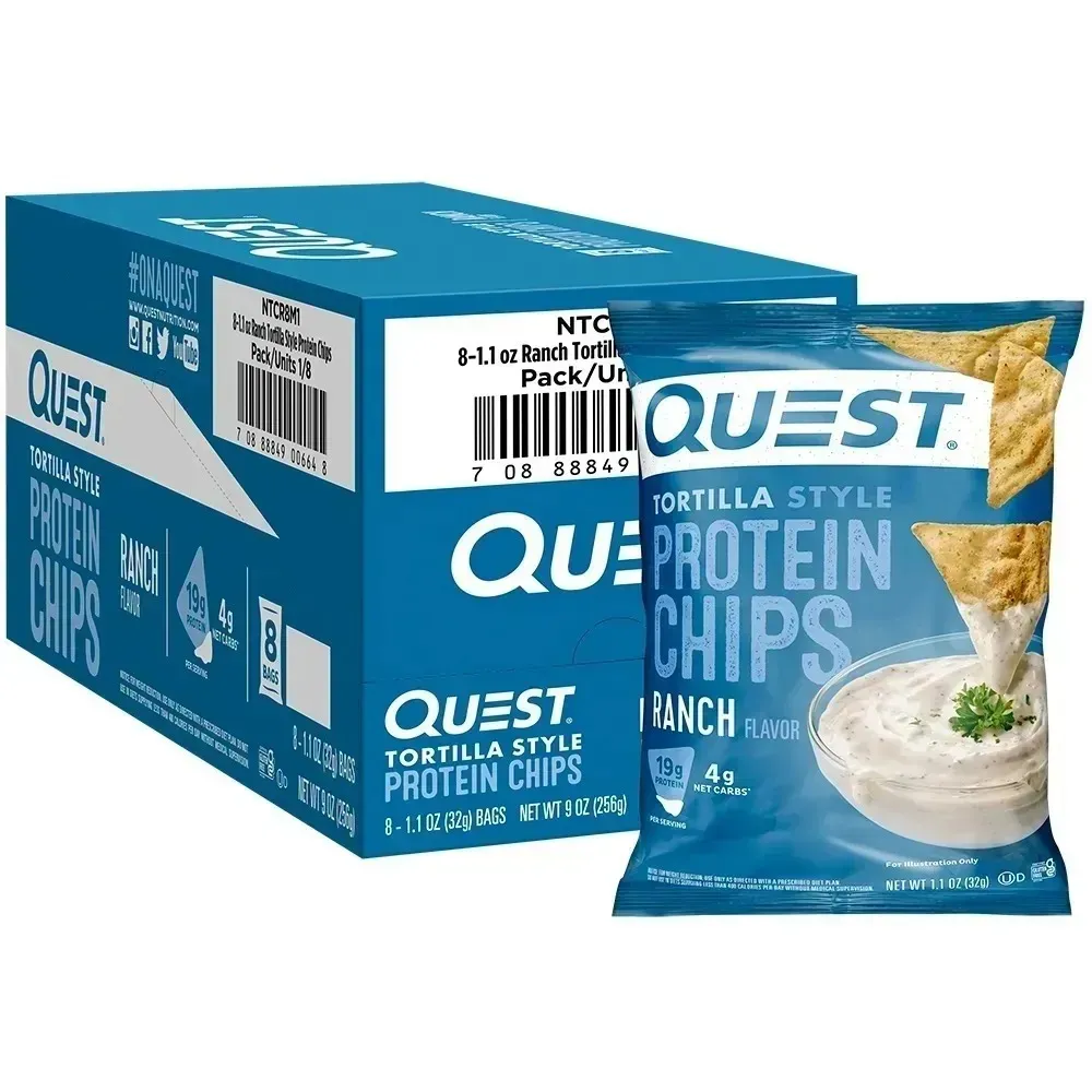 Quest Nutrition Nacho Cheese Flavor Protein Chips, 18g high - protein, 4g low net carbs, gluten - free, 1.1 oz individual small packages (12 - pack)