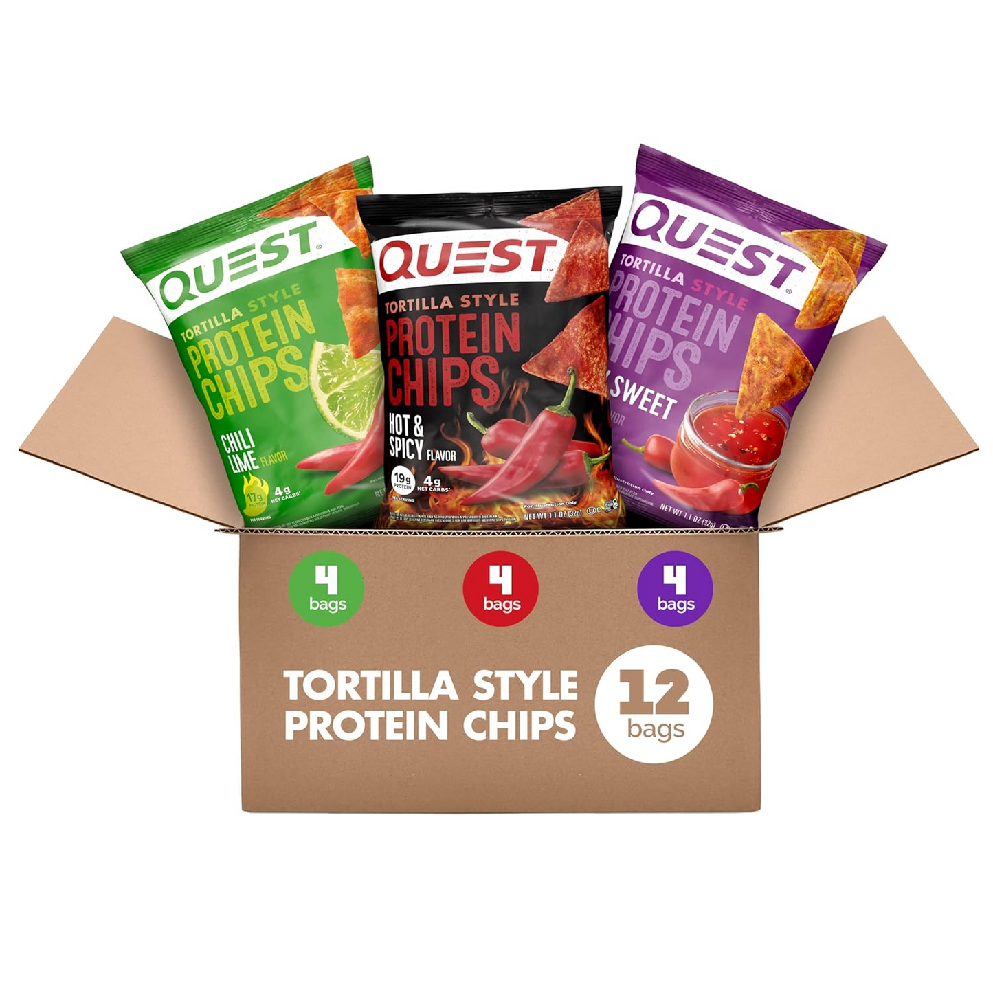 Quest Nutrition Nacho Cheese Flavor Protein Chips, 18g high - protein, 4g low net carbs, gluten - free, 1.1 oz individual small packages (12 - pack)