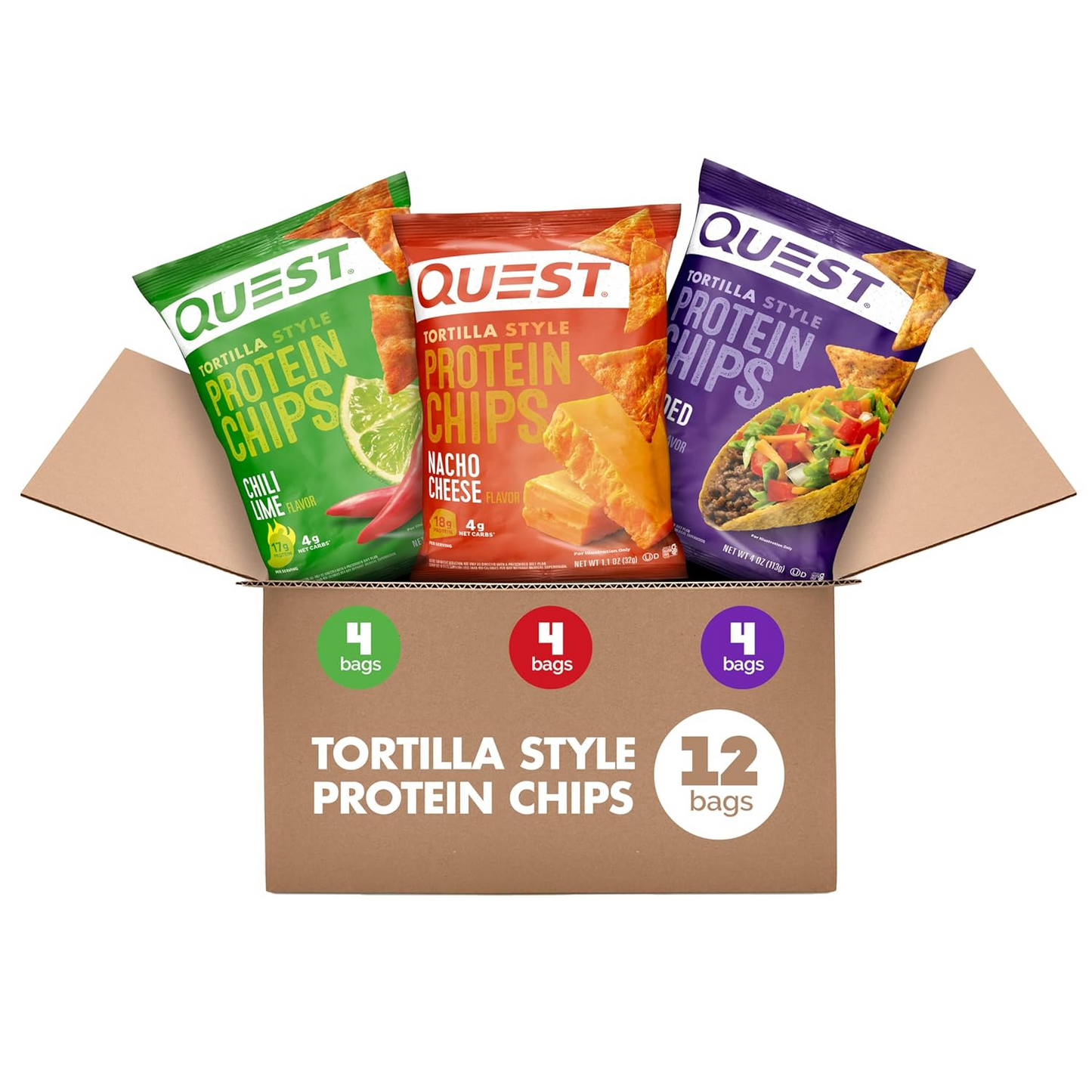 Quest Nutrition Nacho Cheese Flavor Protein Chips, 18g high - protein, 4g low net carbs, gluten - free, 1.1 oz individual small packages (12 - pack)