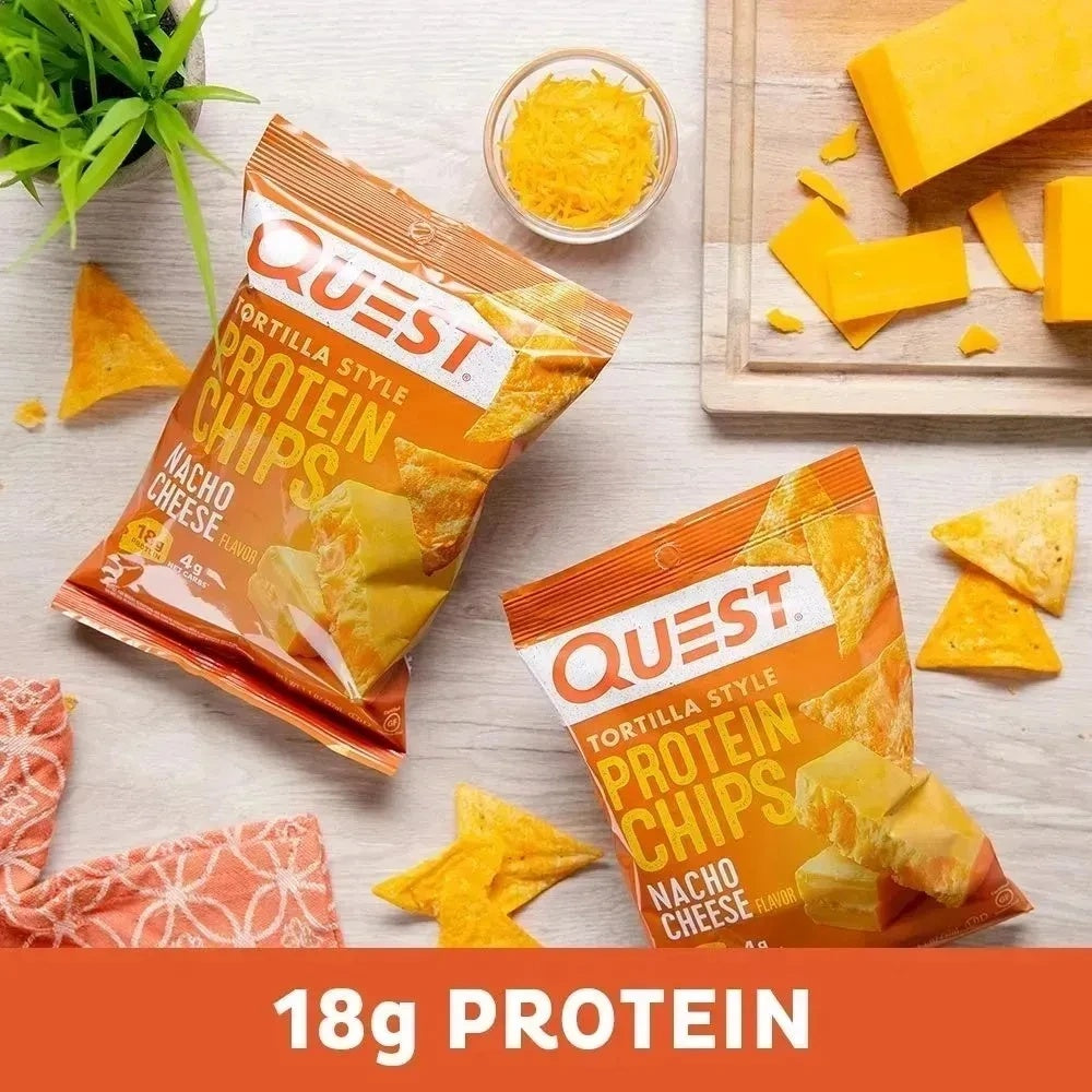 Quest Nutrition Nacho Cheese Flavor Protein Chips, 18g high - protein, 4g low net carbs, gluten - free, 1.1 oz individual small packages (12 - pack)