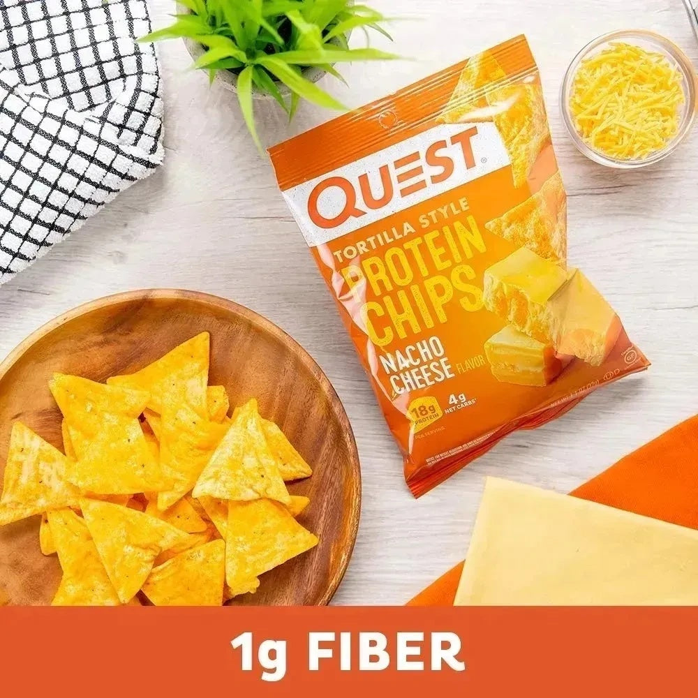 Quest Nutrition Nacho Cheese Flavor Protein Chips, 18g high - protein, 4g low net carbs, gluten - free, 1.1 oz individual small packages (12 - pack)